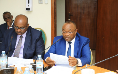 Hon Raphael Magyezi Minister of Local Government , Hon  Ogwang Peter, Minister of State for Economic Monitoring  and  Mr. Ben Kumumanya  Permanent Secretary of Ministry of Local Government attending a Meeting with District Chairpersons
